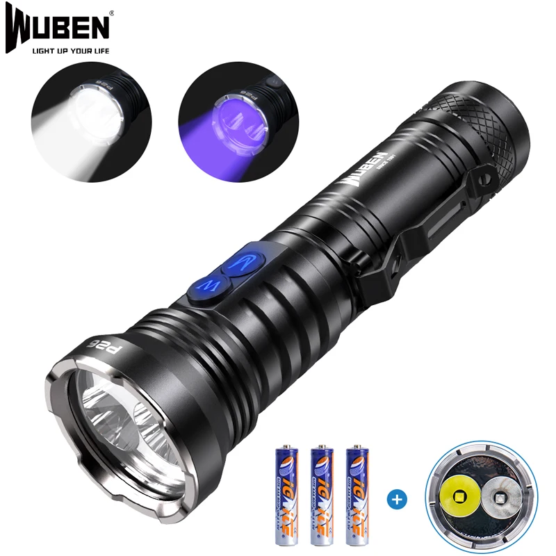 WUBEN 2 в 1 УФ лампа вспышка светильник светодиодный Ультрафиолетовый фонарь 365nm