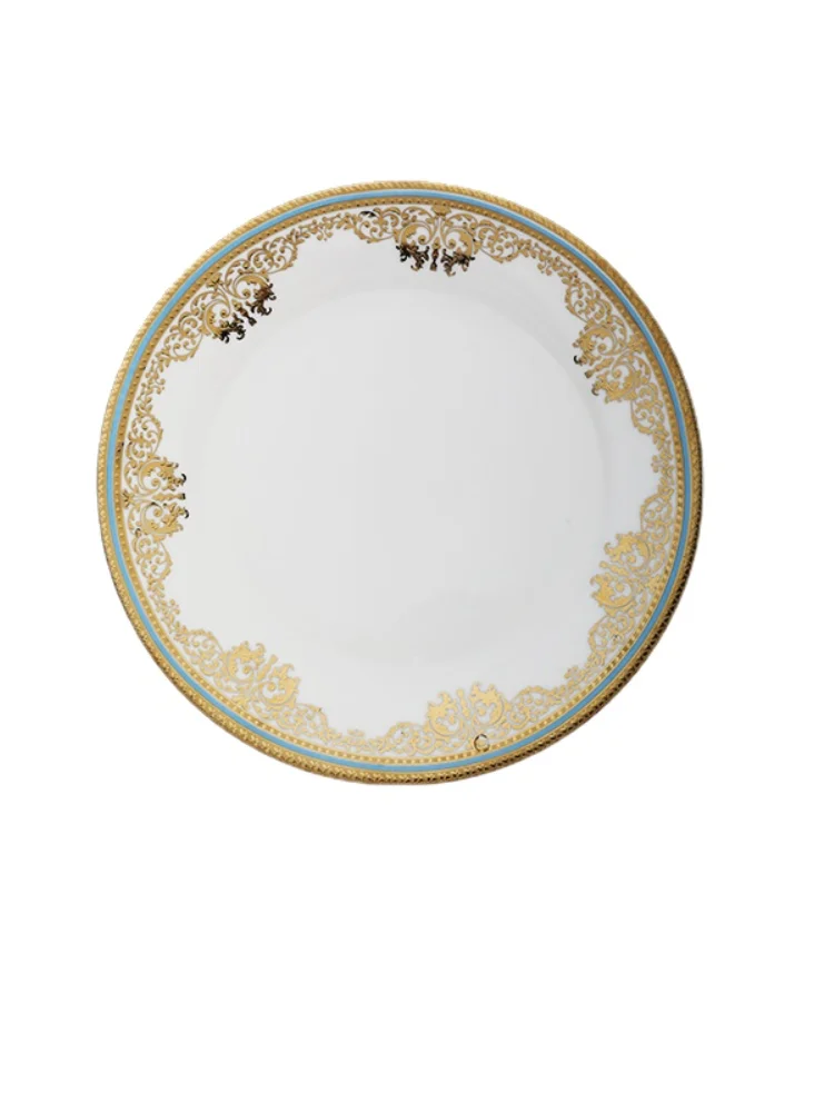 

Набор тарелок для свадьбы, дня рождения, Керамические Золотые Роскошные скандинавские десертные плоские обеденные тарелки, кухонный поднос для салата, посуда OA50PS