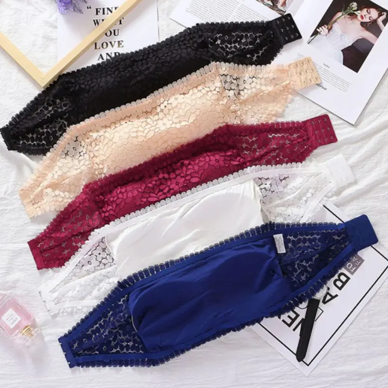 

Женский кружевной Бюстгальтер-бандо без бретелек с цветочным рисунком, бесшовный однотонный бюстгальтер пуш-ап с мягкими чашечками, регули...