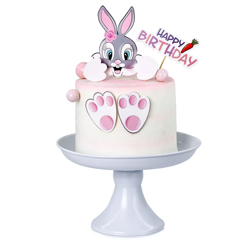 

DIY Cake Topper Easter Rabbit Bunny Footprint Carrot Kids Happy Birthday Wedding Decoration Cupcake Decor Party Baking Supplies