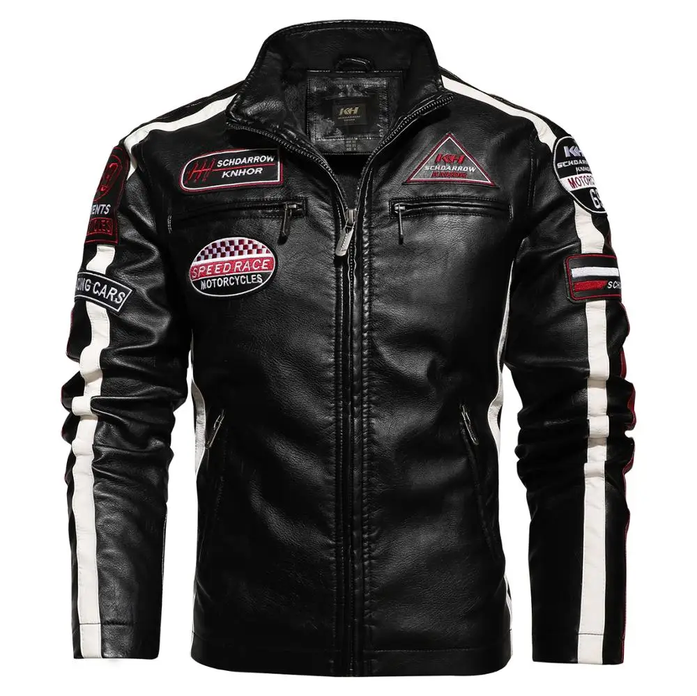 

Новая мотоциклетная куртка для мужчин на осень/зиму 2021, модная повседневная кожаная куртка-Авиатор с вышивкой, зимняя бархатная куртка из и...