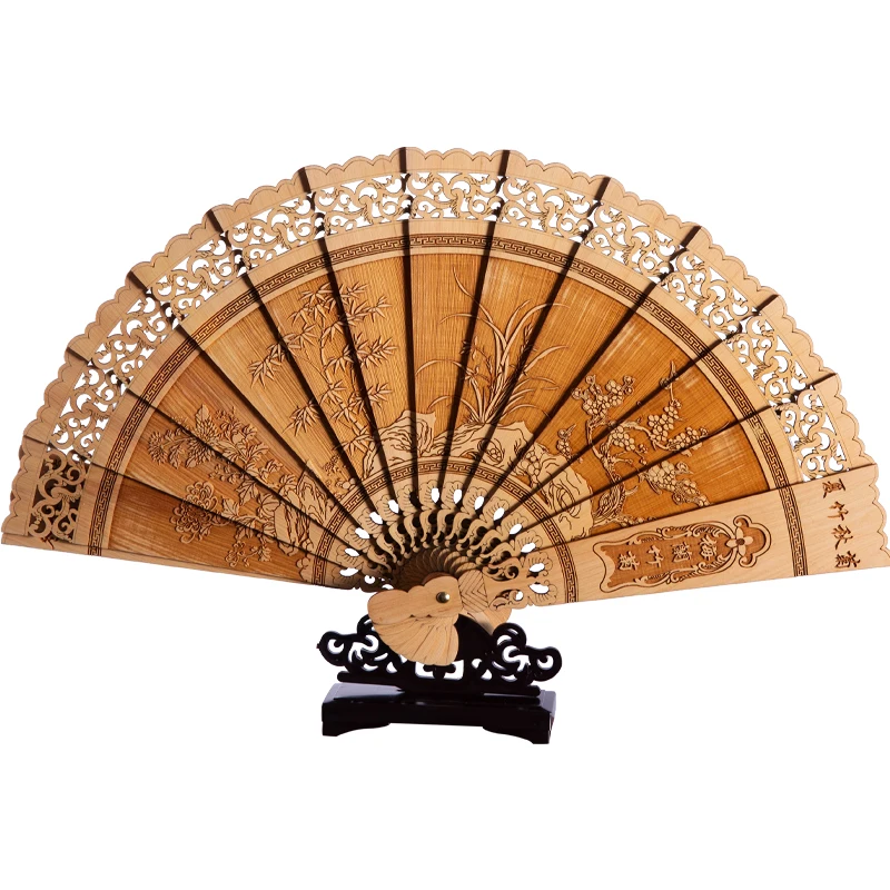 

22cm Thuja Wood Fan Mascot Ornaments Folding Fan Wood Sculpture Feng Shui Crafts Collection Lucky Gifts Home Decor