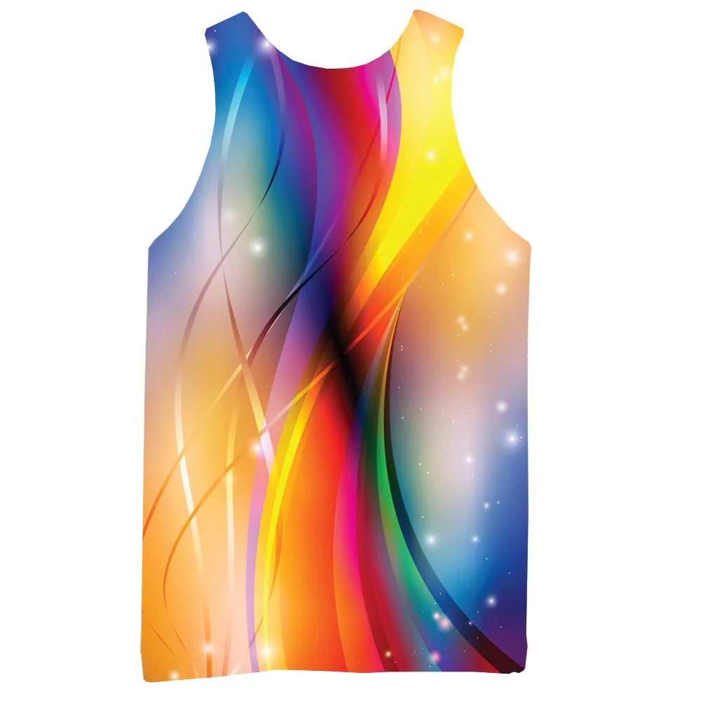 

Rainbow Texture Tank Top For Men 3D Print Sleeveless Colorful Pattern Top Graphic Vest