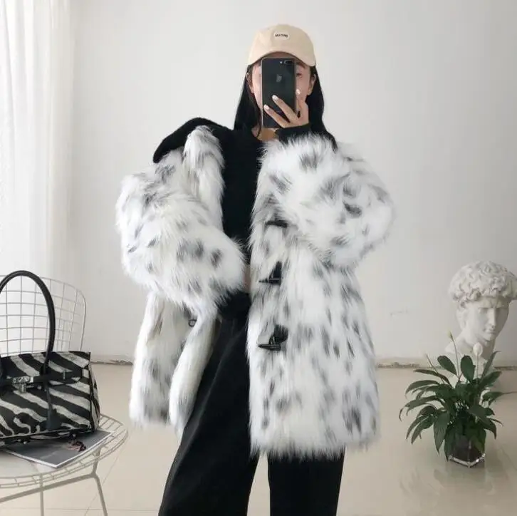 Horn button fur leather coats womens warm faux mink fur leather jackets women autumn loose clothes winter thicken fashion