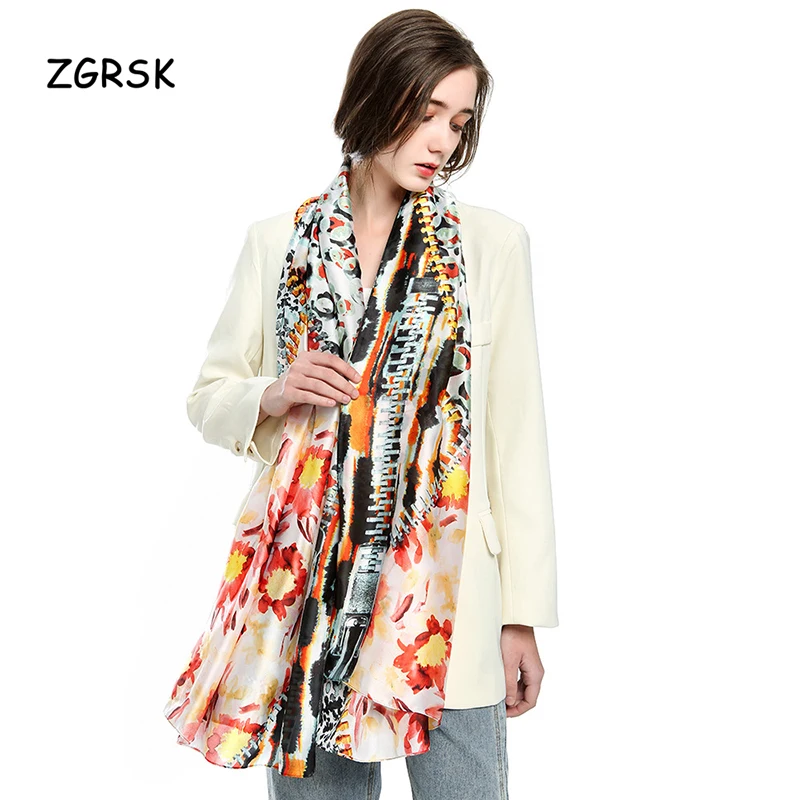 

High Quality Breathable Ladies Silk Scarf Fashion Floral Sun Protection Women Scarves Famous Brand Large New Female Shawl 2021