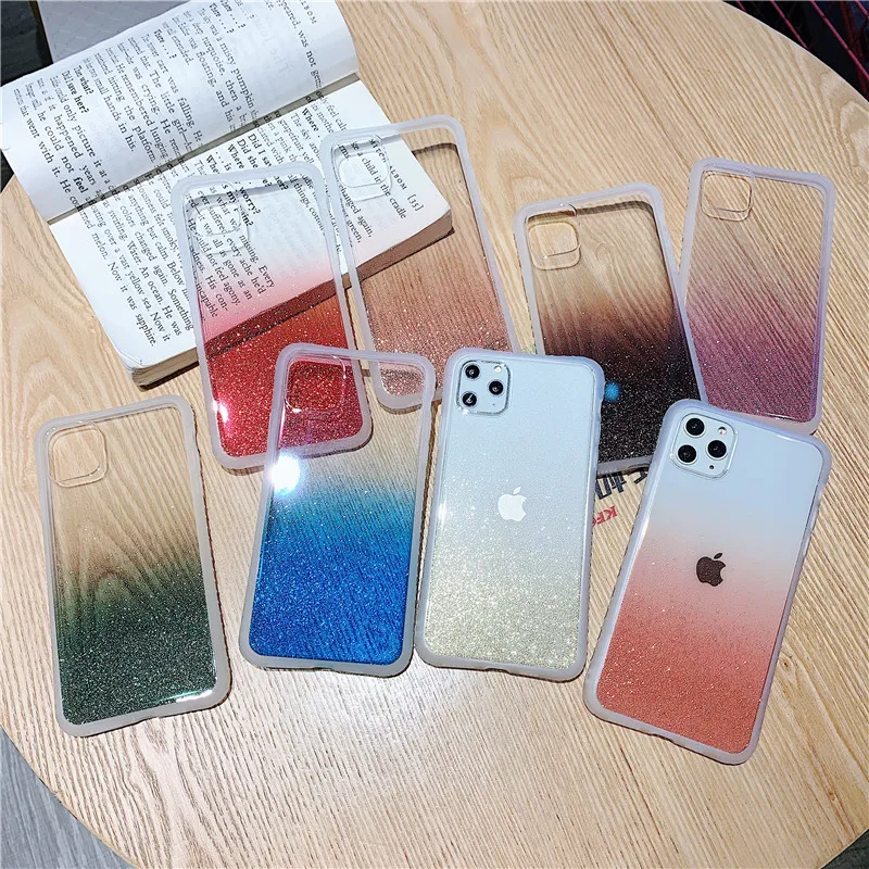 Градиентный Прозрачный блестящий чехол для сотового телефона iphone 12 11 Pro Max 7 8 Plus X XR