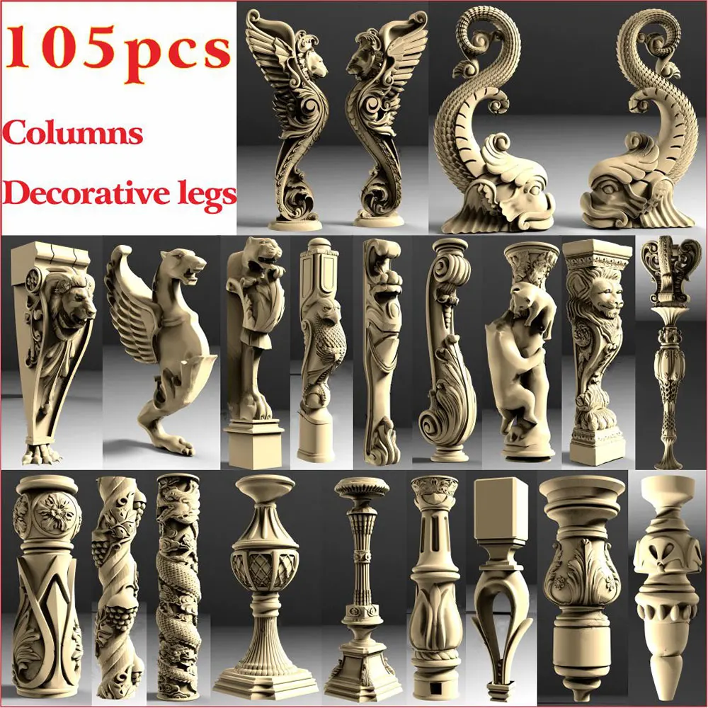 105 шт. Декоративные ножки и столбы 3D STL модель для ЧПУ 4 осевой гравер рельефный