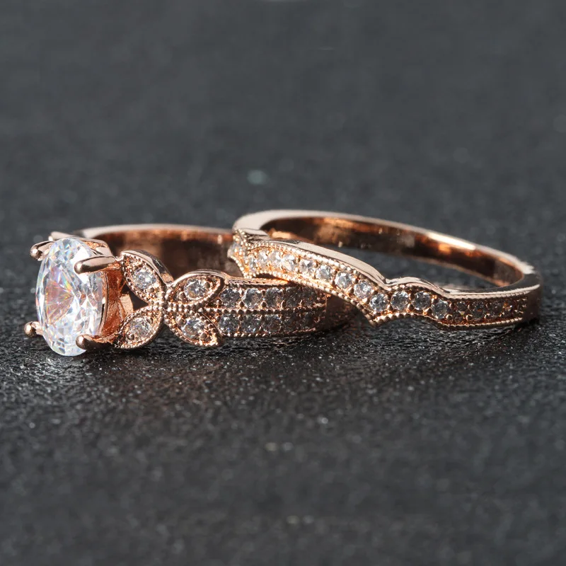 Женское кольцо с бриллиантом Anillo 14K розовое золото круглый белый топаз 14K|Кольца