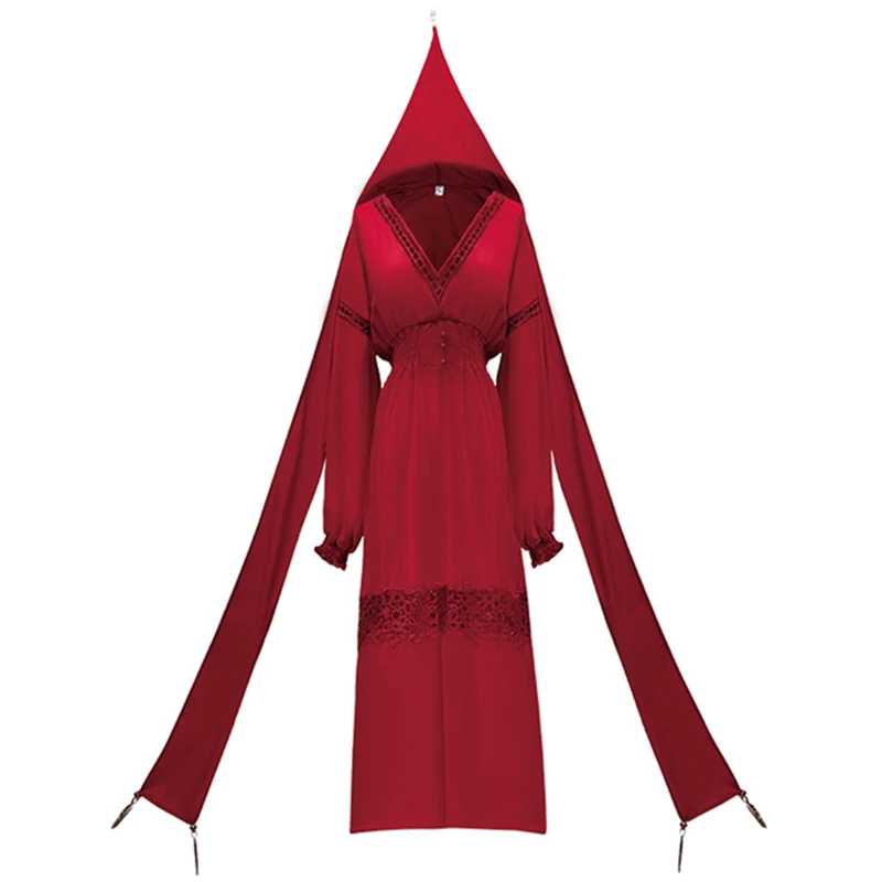 

Vintage Cotton Linen Red Dress Retro Hollow Out Petal Sleeve Elastic Waist Bohemian Style Boho Dresses For Holiday Travel Cloth