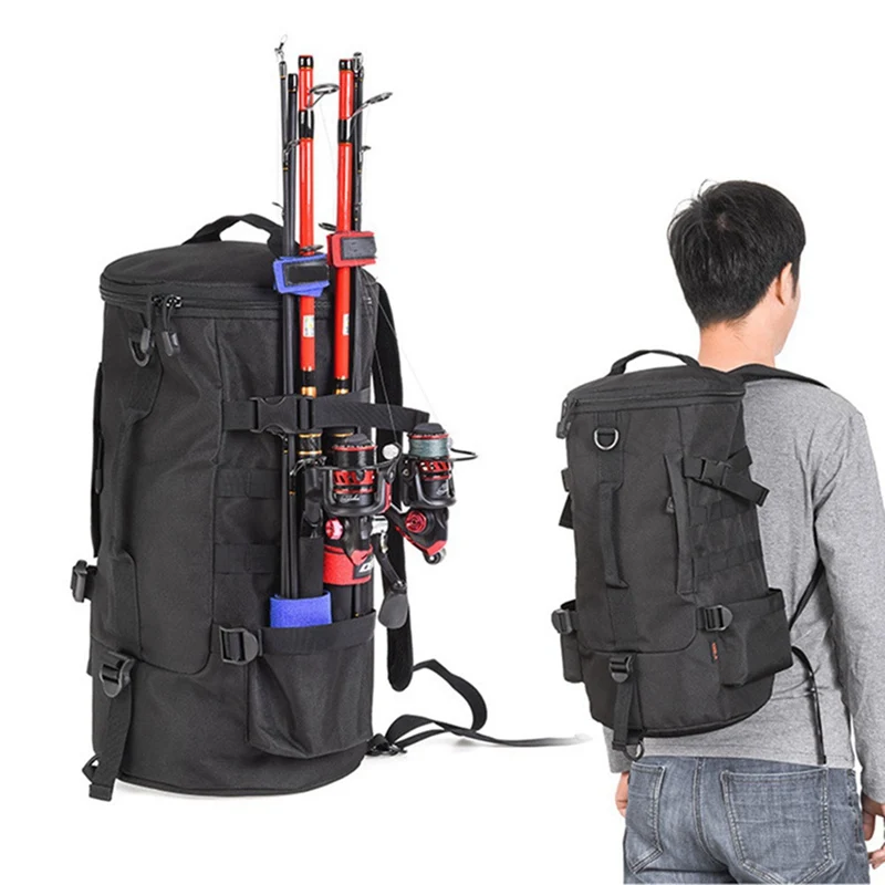 

Multifunctional Cylindrical Fishing Backpack Black Bait Fishing Rod Bag Sling Shoulder Bag Outdoor Satchel 1PC New Hot 2021 23L