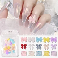 30pcspack mix colors aurora resin nail art decorations semi transparent fairy bow skirt lace crystal charm manicure accessoires