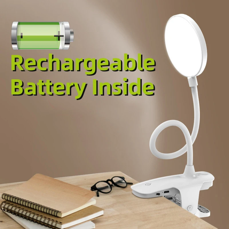 

5W Desk Lamp USB Rechargeable LED Table Lamp with Clip Bed Reading Book Night Light Clamp Dimming Eye Protection 1200 2500 Power