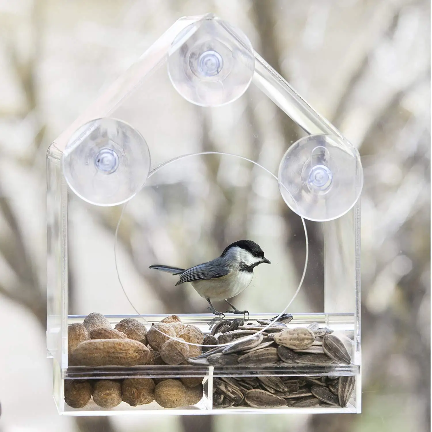 

Window Bird House Feeder By Nature with Sliding Seed Holder and 4 Extra Strong Suction Cups Large Bird Feeders for Outside