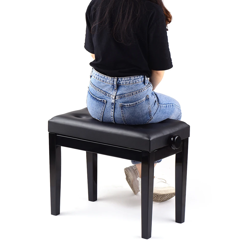 HY-PJ009 Black Wooden Piano Bench Stool Adjustable Height Soft Cushion Padded Keyboard Instrument |