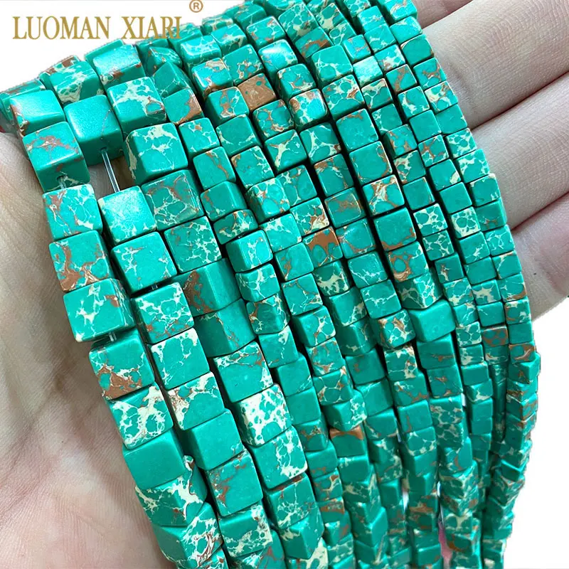 

Wholesale Natural Stone Green Imperial Turquoises Loose Square Spacer Beads For Jewelry Making DIY Bracelet Necklace 4/6/8MM