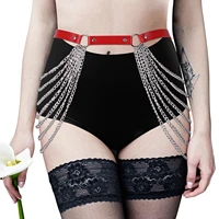 bondage chain skirt leather waist harness belt woman punk pole dance straps sexy leg cage erotic lingerie fashion rave accessory