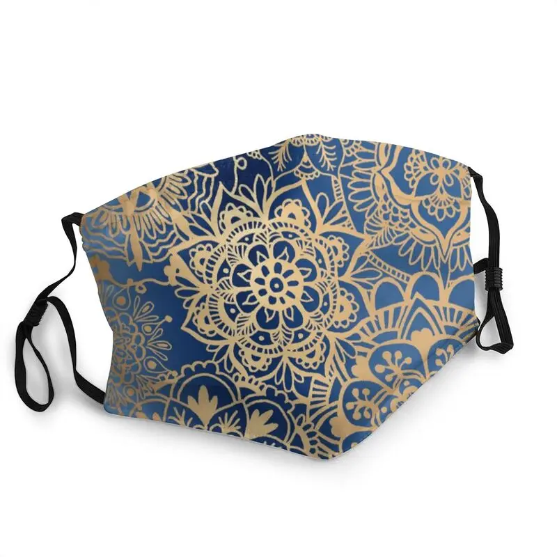 

Blue Gold Mandala Non-Disposable Mouth Face Mask Men Buddhism Flower Mask Anti Dust Haze Protection Cover Respirator Muffle