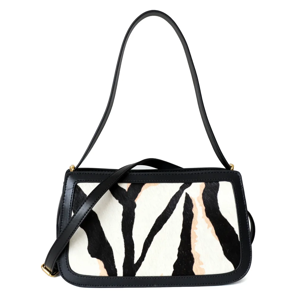 

Сумка-багет женская из натуральной кожи, модный саквояж на плечо в полоску зебры, Роскошный дизайнерский портфель