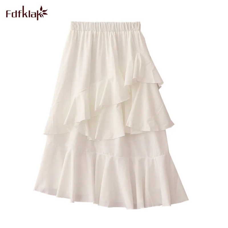 

Юбка женская черно-белая, с рюшами, с высокой талией, весна-осень 2020