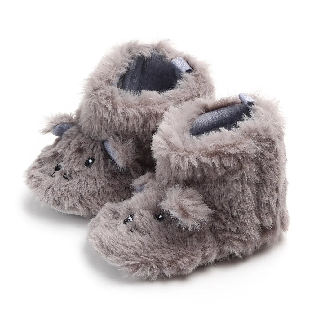 Gray dog boots Зимняя обувь для новорожденных; Плюшевые Нескользящие Детские ботинки для малышей; обувь для малышей; ботинки для мальчиков и девочек 0-18 месяцев - Цвет: Gray dog boots