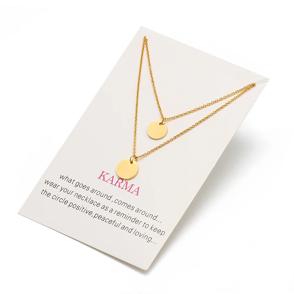 Wish Card Double Layers Necklace Women Gold Silver Color Round Pendant Necklace Choker Collier Femme Fashion Jewelry Gift EY3525