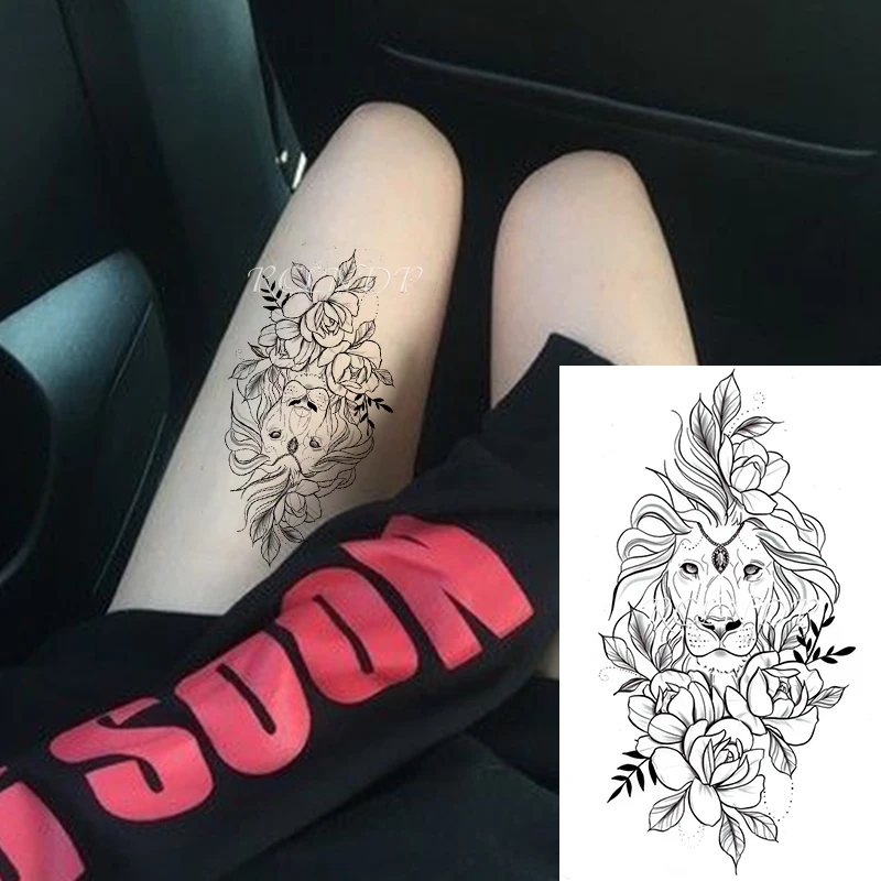 Waterproof Temporary Tattoo Sticker Lion Big Animal Rose Flower Fake Tatoo Flash Tatto Arm Back Leg Body Art for Women Men | Красота и