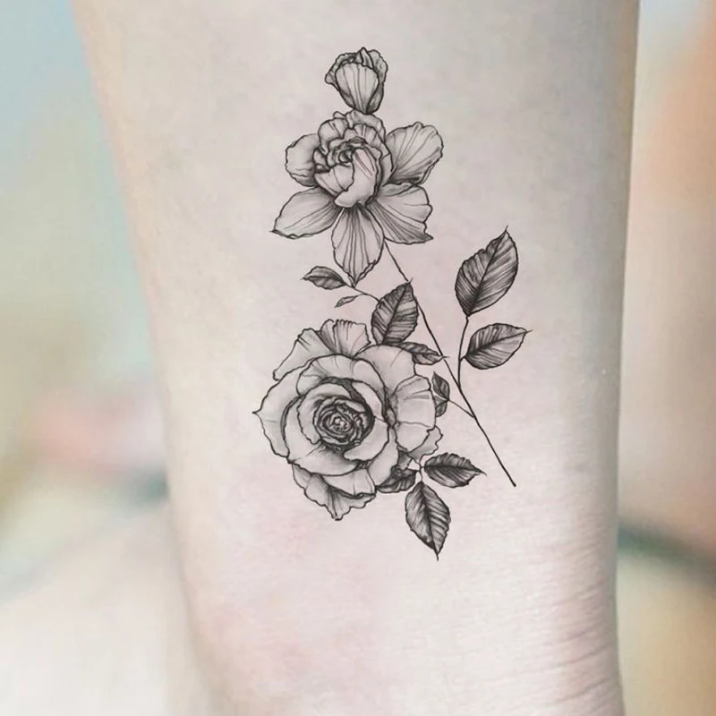 30pcs/lot temporary tattoo women rose lotus sunflower small on hand neck wrist text heartbeat tatoo fake waterproof set | Красота и