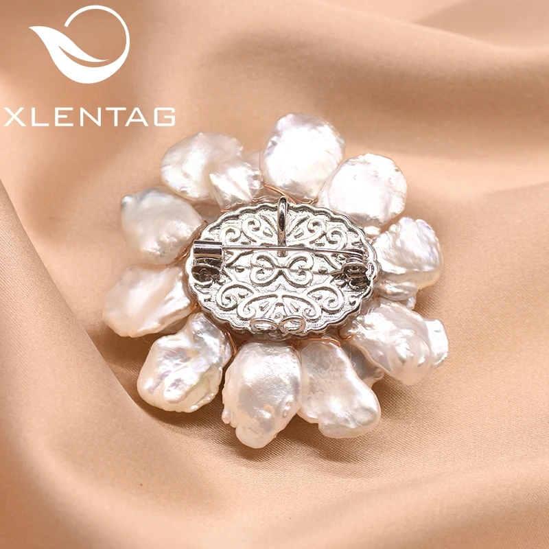 Женская брошь в форме цветка XlentAg из натуральной пресной воды стиле барокко