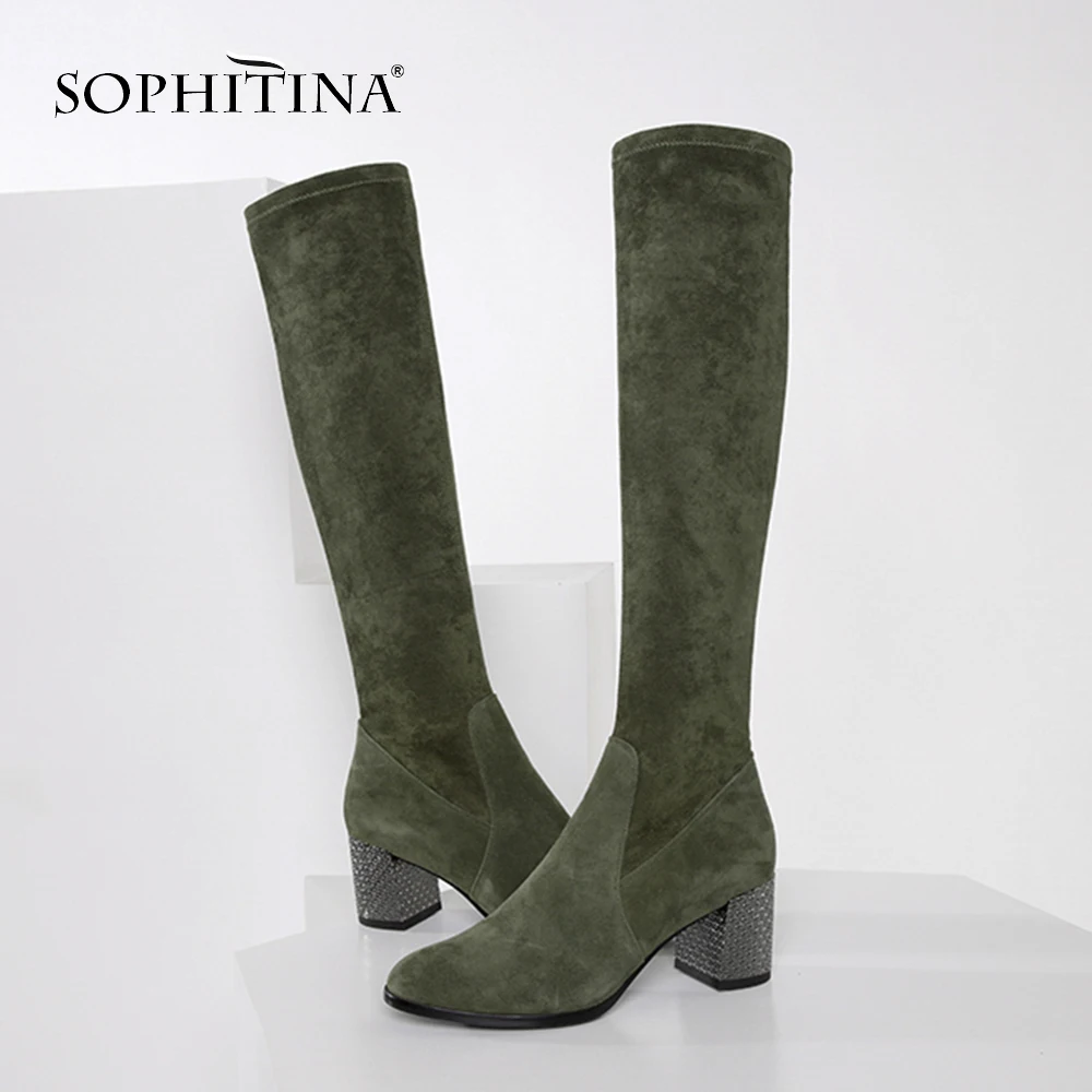SOPHITINA/Сапоги женские. Теплая обувь из натуральной кожи и качествострейчевой ткани на устойчивом каблуке. Верх голенища обуви в лаконичном дизайне. Сапоги для женщин на удобном среднем каблуке. Женские сапоги B71