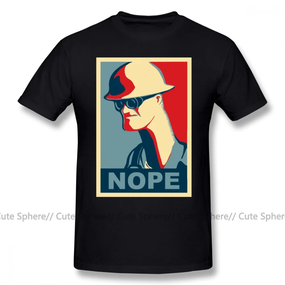 Футболка Team Fortress 2, футболка с инженером Says Nope, Мужская футболка из 100 хлопка, Пляжная футболка с принтом, большие размеры, забавная футболка - Цвет: Black