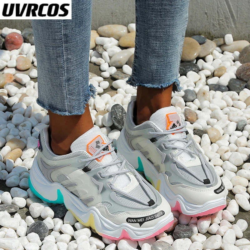 

Summer Sneakers 2022 Breathable Rainbow Color Fashion Casuals Height Increasing Female Chunky Ladies Shoe sneaker