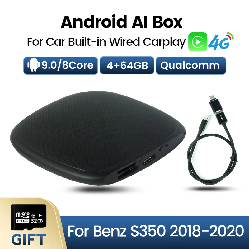 

Автомобильный навигатор Qualcomm Mini Android 9 4 + 64G Ai Box GPS для Benz S350 2018-2020 проводной и беспроводной Carplay Plug and Play