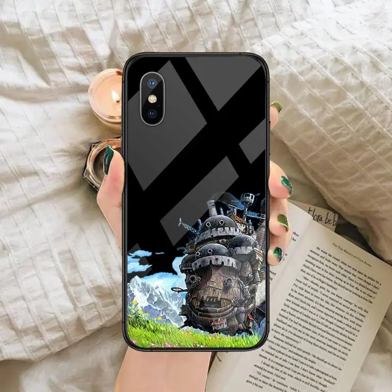 

Anime art painting cute Halley's moving castle Phone Case Tempered glass For iphone 6 6S 7 8 plus X XS XR 11 12 mini PRO MAX