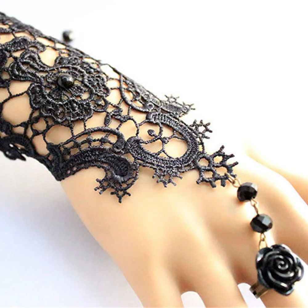 Винтажный браслет в стиле стимпанк свадебное украшение черный кружевной ретро
