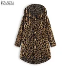 Женский леопардовый пуловер ZANZEA, пушистый пальто на пуговицах, с длинным рукавом, верхняя одежда с капюшоном, Асимметричный топ, размера плюс, осень 2021