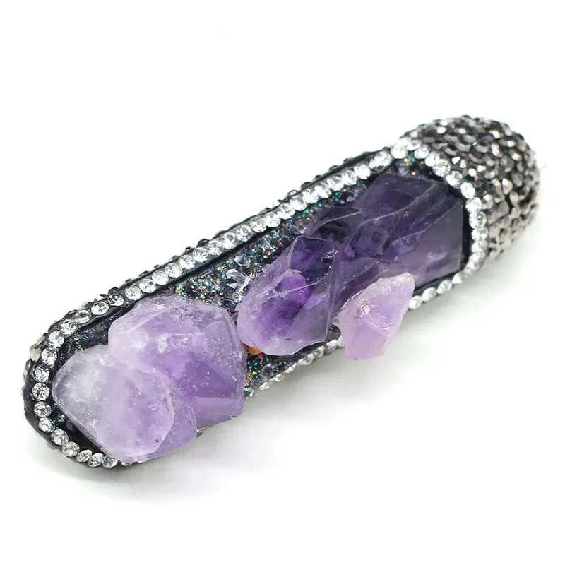 

Natural stone pendant long strip Purple quartzs diamonds face pendant necklace for DIY jewelry best birthday gift size 18x72mm