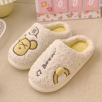 winter cute bear slippers women warm home cotton shoes indoor soft pvc sole female couples house floor bedroom slides