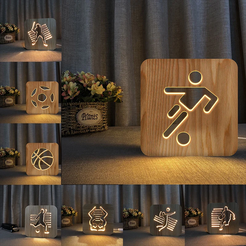 Acecorner светодиодный USB ночсветильник деревянный футбол баскетбол Спорт лампа