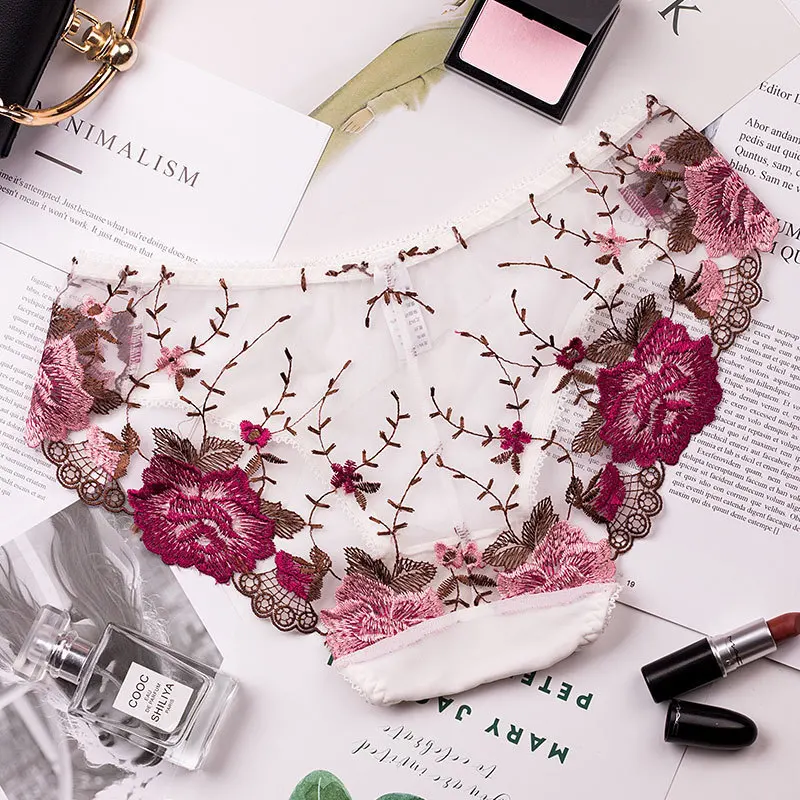 

Roseheart New Women Fashion Soft Trim Lace Embroidery Cotton Low Waist Sexy Panties Women Underwear Lingerie Briefs 3 PCS