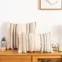 bohemian style tassels cotton cushion cover 30x50cm45x45cm boho pillow cover beige for sofa bed home decorative