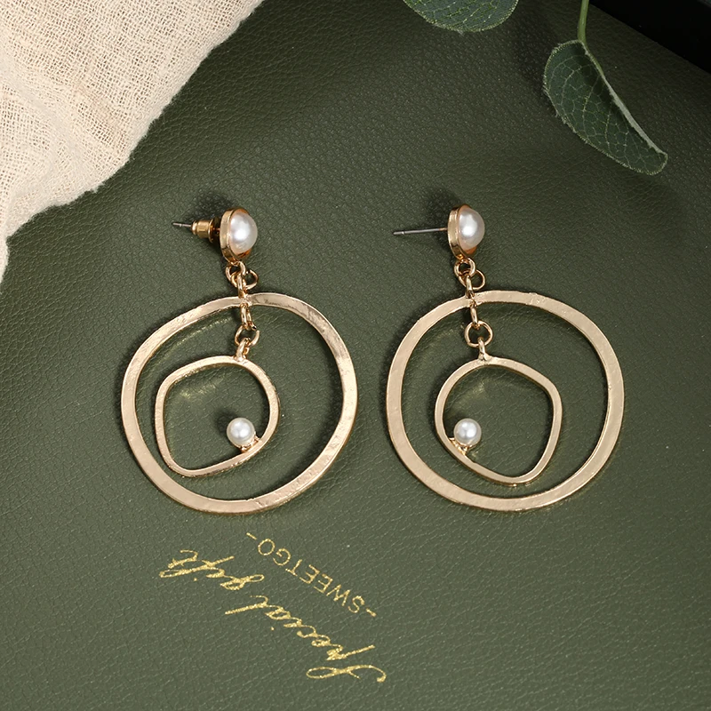 Корейские трендовые уникальные жемчужные серьги геометрические Золотые Большие