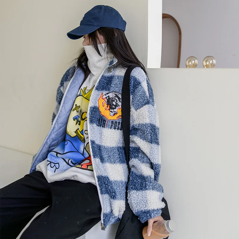 

Women's Jacket Fleece Coat Winter Lamb Wool Casuals Fashion Embroidery Oversize Clothing Warm Windproof Thicken Outwear Wear