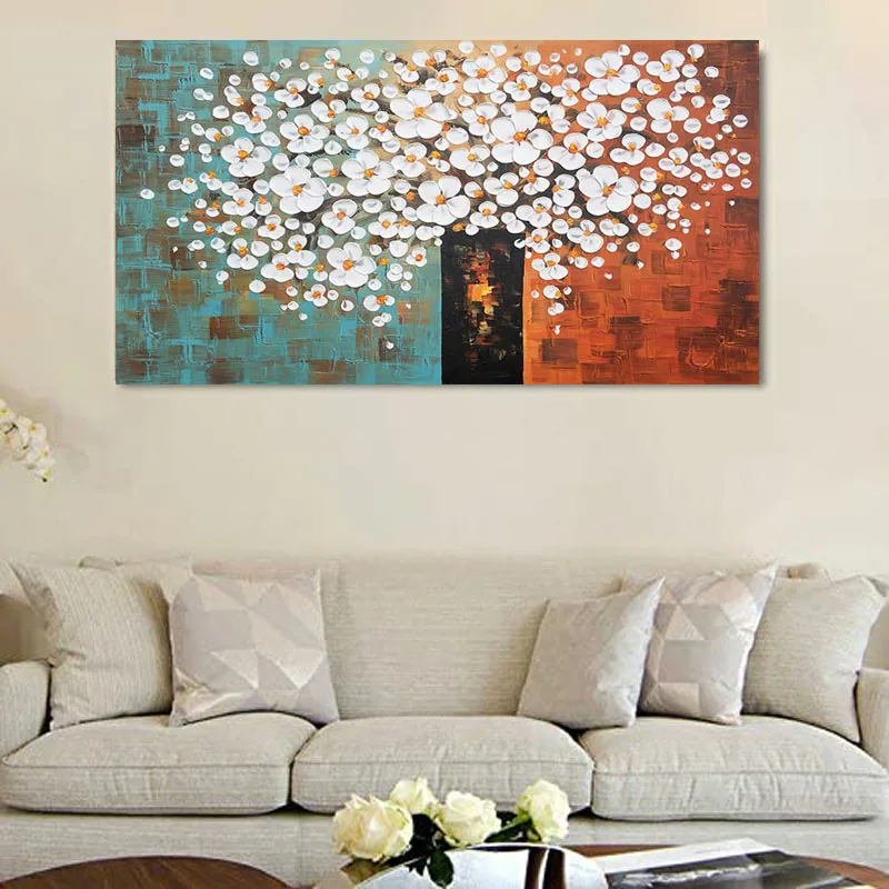 

Contemporary Hand Painted Art for Living Room Oil Painting on Canvas Texture Palette Knife Vase Flowers Painting Home Decor Gift