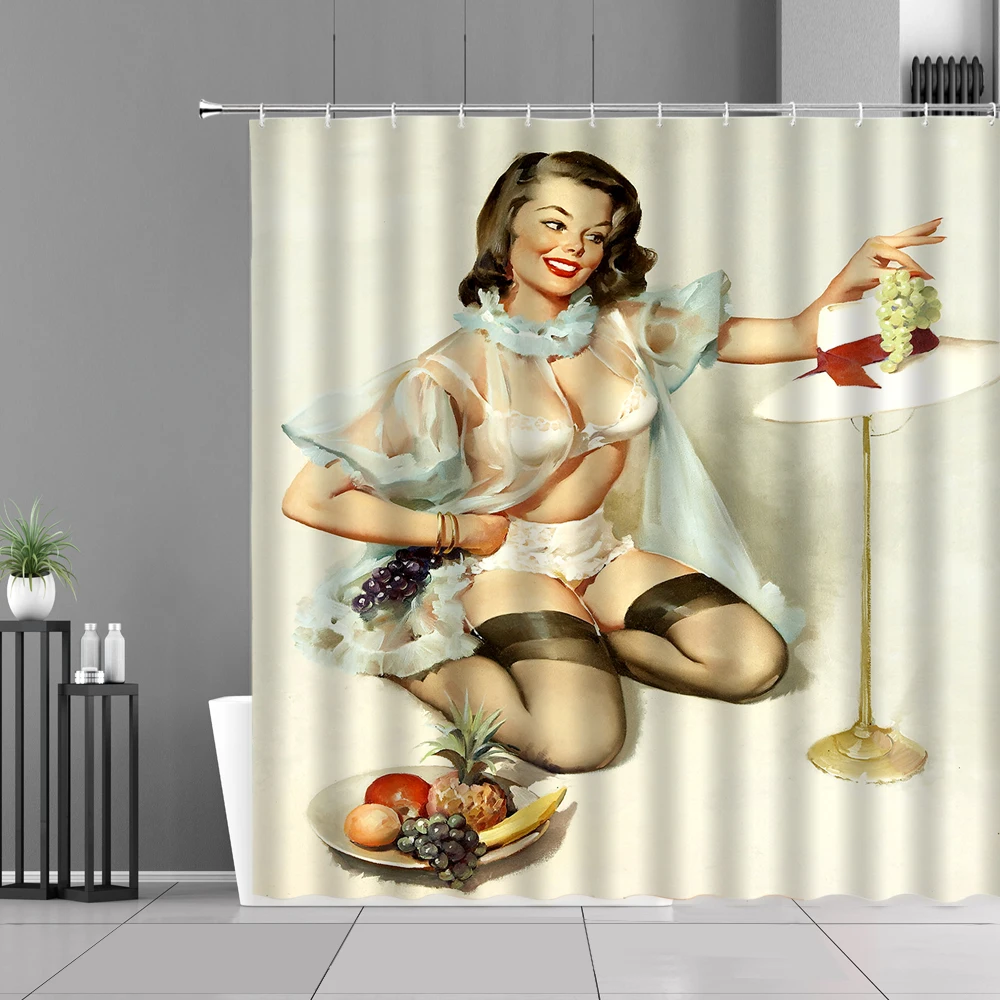 

Shower Curtain Printing Sexy Beauty 3D Print Shower Curtains Bathroom Curtain Polyester Bathtub Screen With Hook Home Decoration