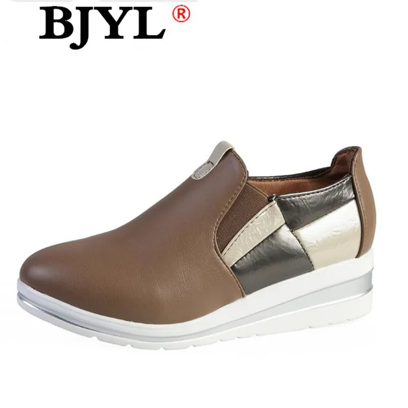 

Woman Autumn Flat Platform PU Slip on Casual Shoes Woman Elastic Band Thick Bottom Vulcanized Shoes Female Mixed Color Fashion
