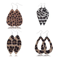 mg 10 patterns leaf leopard pu leather earrings for women cow water drop earring fashion simple jewelry women accessories gift