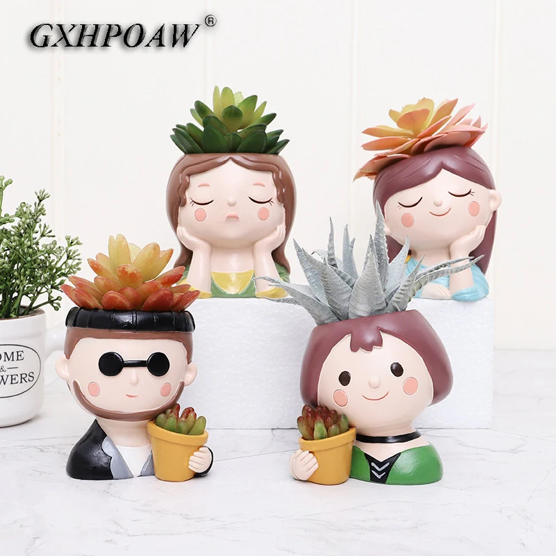 

Cartoons Character Succulents Resin Flower Pots Doll Sculpture Art Flowerpot Garden Creativity Fine Potted Home Decor Ornaments