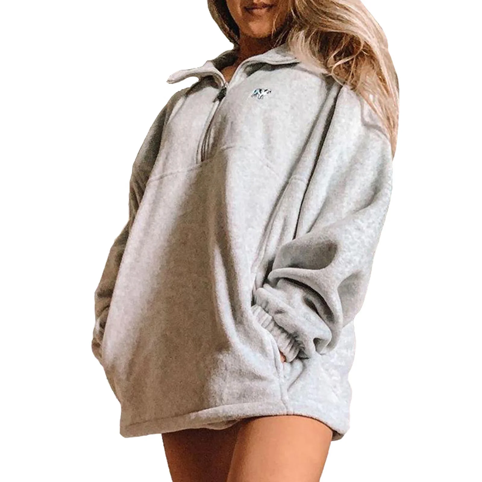 

Women Fashion Long Sleeve Zipper Sweatshirts Casual Dog Embroidery Loose Top for Ladies Female
