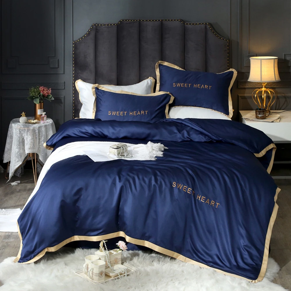 

Home Textiles 3/4pcs Bedding Sets King Double Size Satin Silk Summer Used Single Bed Linen Luxury Bedding Kit Duvet Cover Set