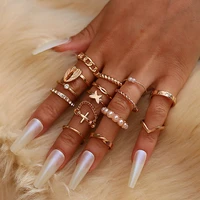 bohemian imitation pearls gold plate rings for women fashion cross butterfly wings knuckle ring on phalanx bulk lot alt jewelry